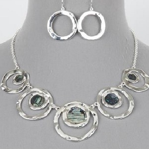 Silverplated Circle and Abalone Shell Necklace Set
